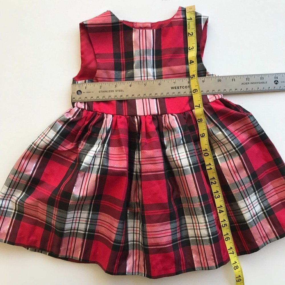 PASTOURELLE Metallic Plaid red black silver white fancy tulle dress baby 18 mo - Picture 11 of 13